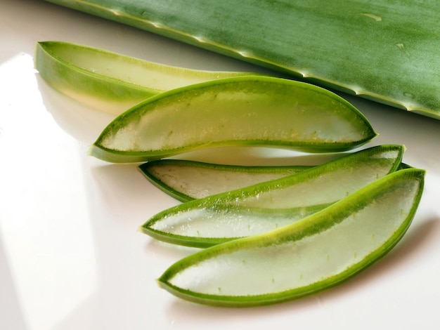 Thin leaf slices of the aloe vera plant