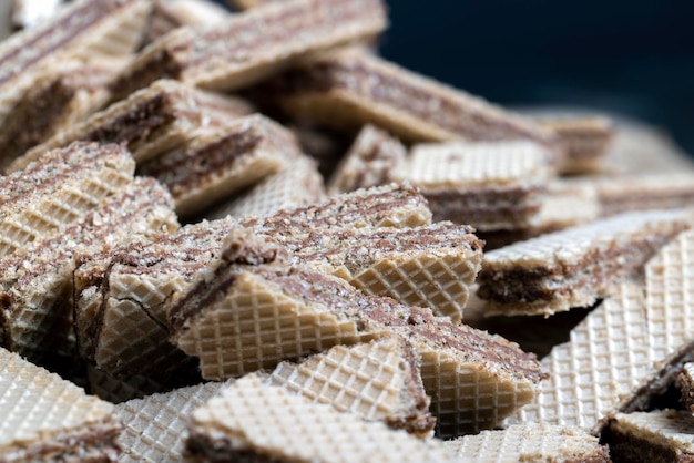 Thin multilayered waffles with chocolate filling