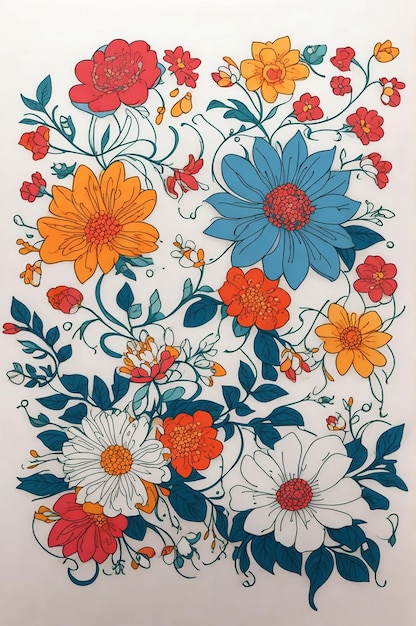 白い背景にイラストの花のパターンをトレースするかわいい色ベクトルの薄いアウトライン アート