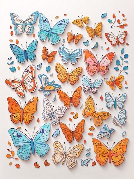 Thin outline art of a cute coloured vector tracing illustrated butterfly pattern