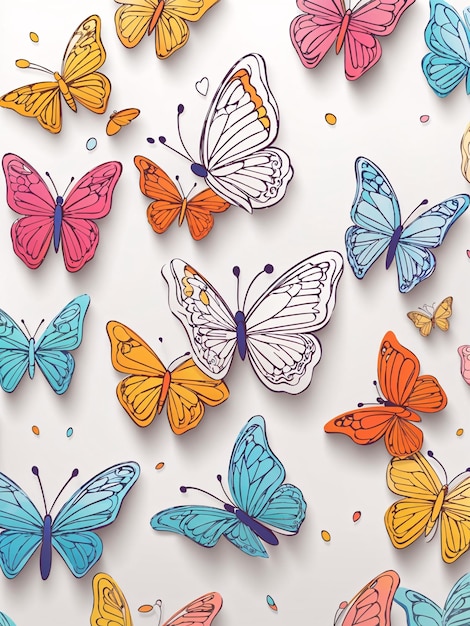 Thin outline art of a cute coloured vector tracing illustrated butterfly pattern