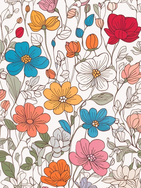 イラストの花のパターンをトレースするかわいい色ベクトルの薄いアウトライン アート