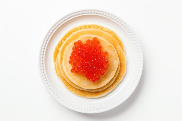 Thin pancakes or russian blini on white background Generative AI