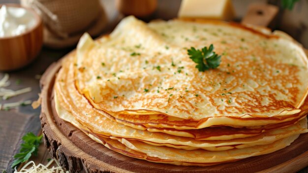Photo thin pancakes with cheese 345 kcal