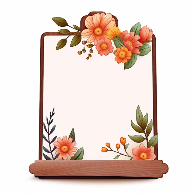 thin sign single wooden base with flowers no message cartoon style white background