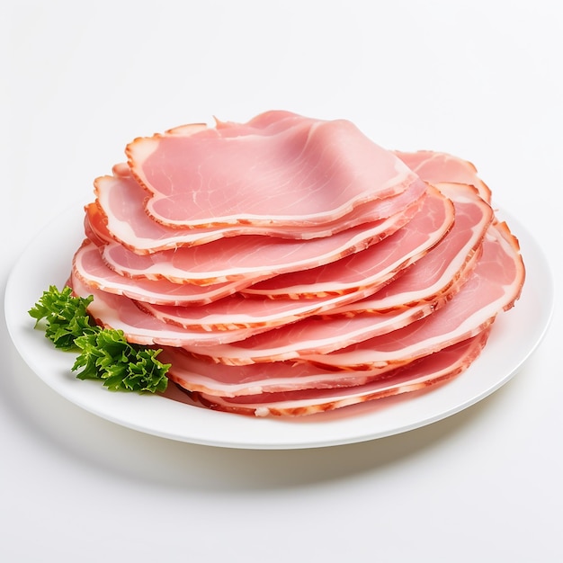 Thin Sliced Deli Ham on White Background