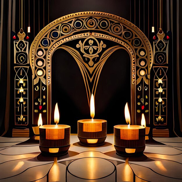 A thin wax candle with a small lit flame with a background Candles on an old table Beautiful dark