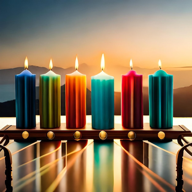 A thin wax candle with a small lit flame with a background Candles on an old table Beautiful dark