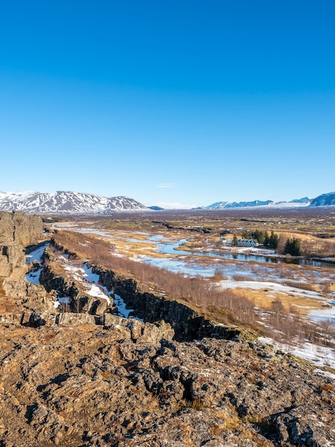 Thingvellir in Iceland is boundary between North American plate and Eurasian plate unique nature