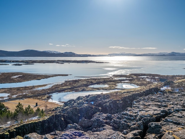 Thingvellir in Iceland is boundary between North American plate and Eurasian plate unique nature