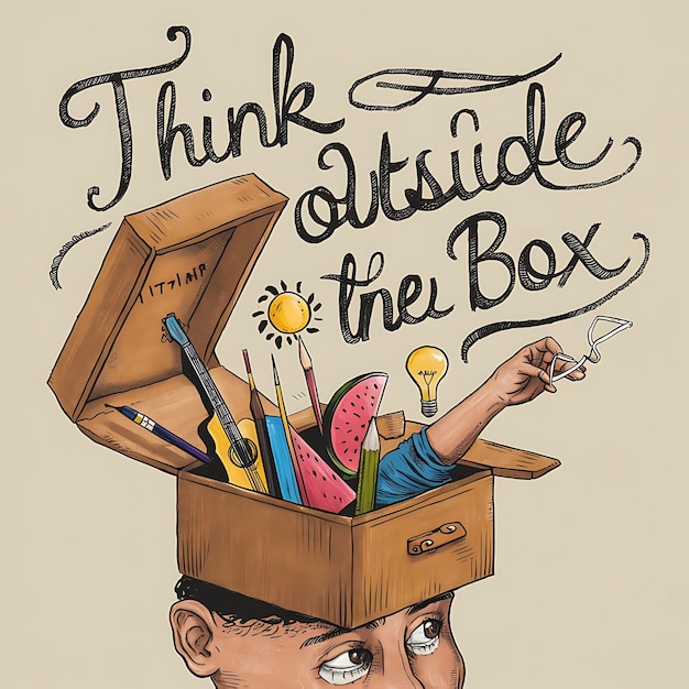Photo think outside the box motivational quotes illustrationtypography
