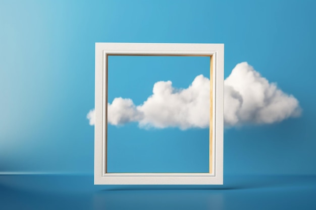 Think outside the box surreal concept of a clouds around frame on pastel background White fluffy cloud with frame modern design minimalism copy space for text AI generated