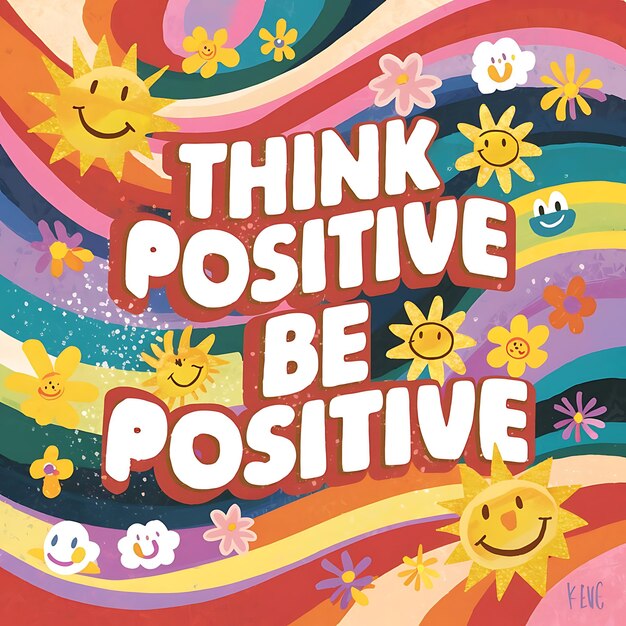 Photo think positive be positive colorful background and text tshirt design motivational quote illustration typography