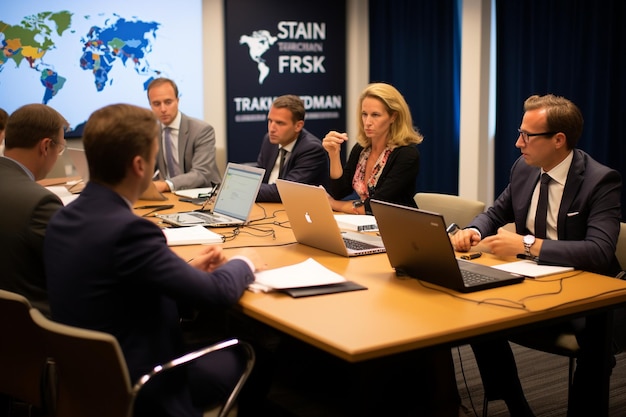 Photo think tank brainstorming session focused on analyzing and forecasting global geopolitical