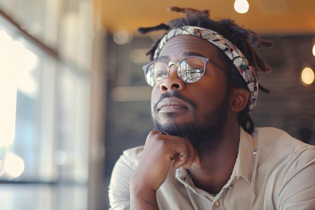 Photo thinking african american hipster man