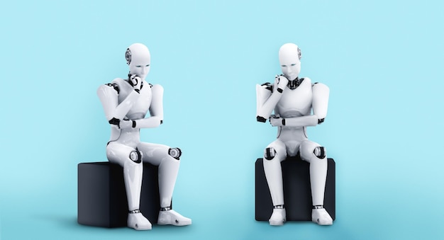Thinking ai humanoid robot analyzing information data
