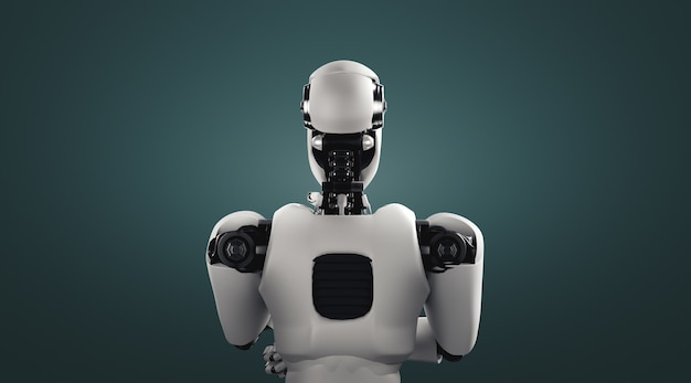 Thinking AI humanoid robot analyzing information data