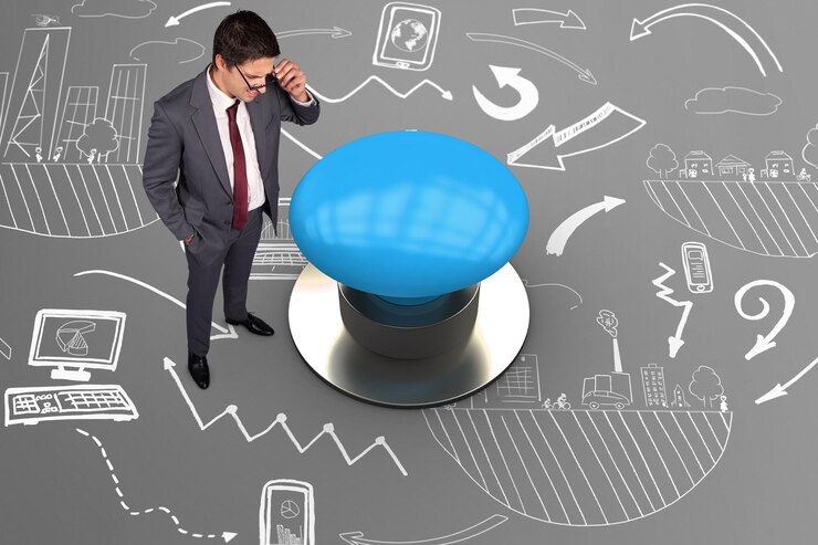 फोटो thinking businessman touching his glasses against grey graphic background
