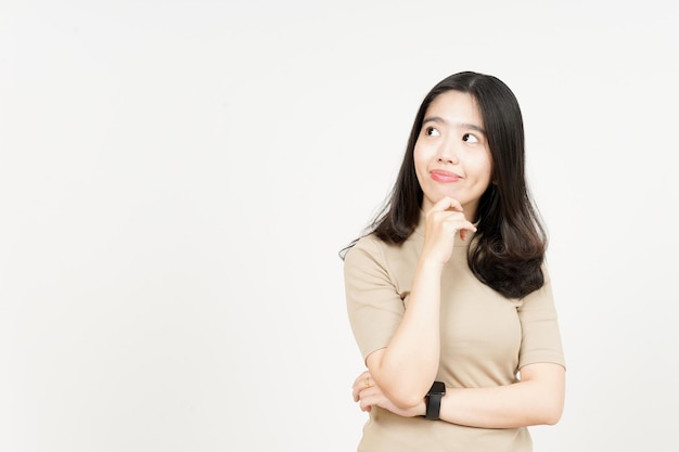 Thinking and Curious Of Beautiful Asian Woman Isolated On White Background