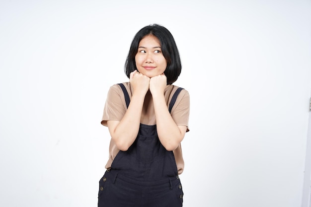 Thinking and Curious gesture Of Beautiful Asian Woman Isolated On White Background