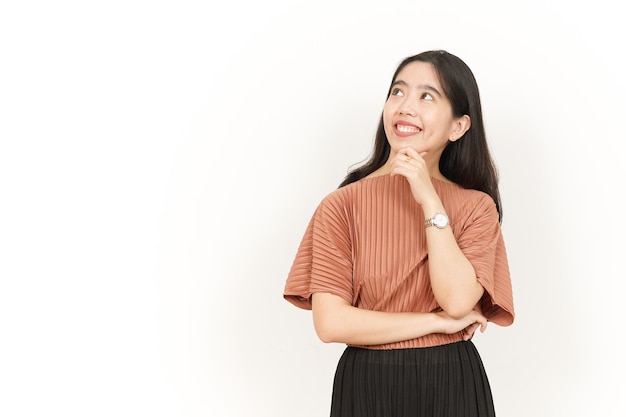 Thinking Gesture Of Beautiful Asian Woman Isolated On White Background