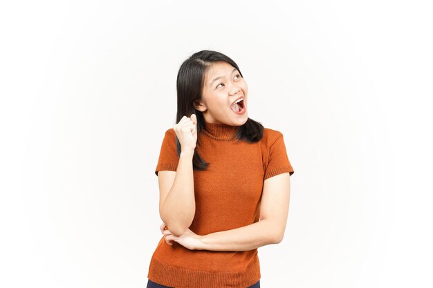 Thinking Gesture Of Beautiful Asian Woman Isolated On White Background