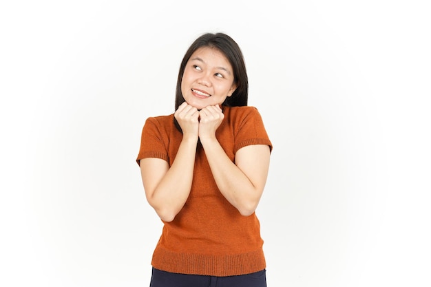 Thinking Gesture Of Beautiful Asian Woman Isolated On White Background