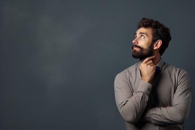 Foto uomo pensante con decisione su sfondo colorato isolato