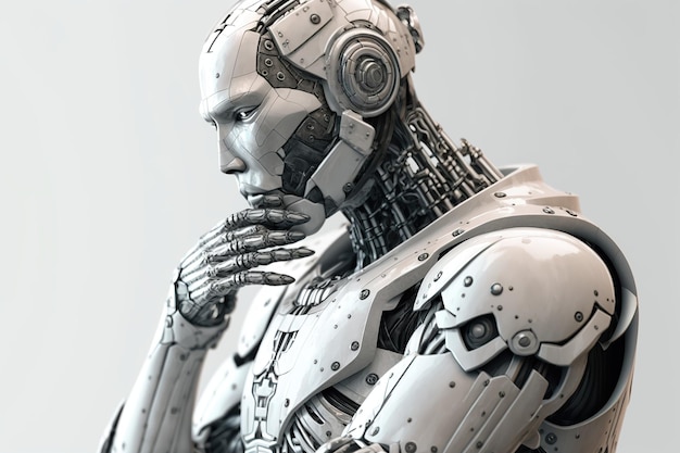 Thinking robot,white humanoid robot Thinking ,isolated white background, Generative ai