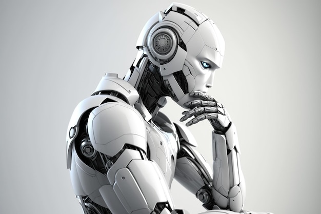 Thinking robot,white humanoid robot Thinking ,isolated white background, Generative ai