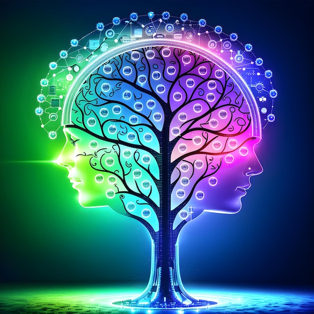 Thinking tree Artificial Intelligence neural network tree digital technology ai generated