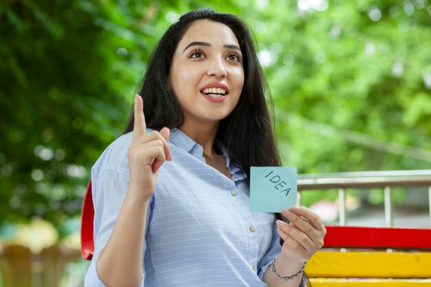 Testo di idea della mano della donna di pensiero