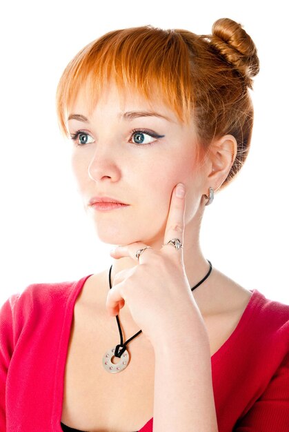 Thinking woman isolated on a white background