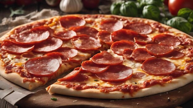 Thinly sliced pepperoni is a popular pizza topping in americanstyle pizzerias