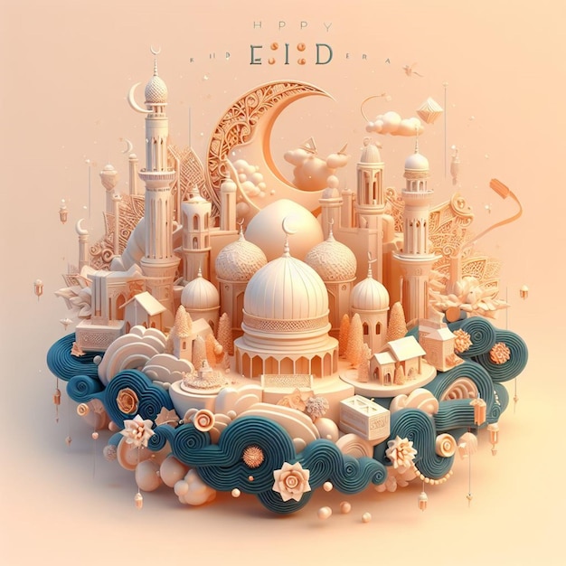 Этот 3D-дизайн сделан для Ид уль-Фитр и Ид аль-Адха