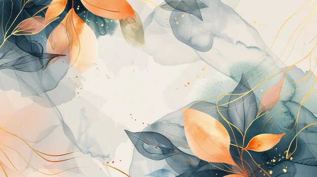 This abstract art background modern features golden line art foliage watercolor texture It is suitable for banner poster wedding card and other decoration projects