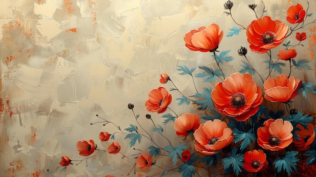 This abstract handpainted nostalgic floral oil painting art wallpaper