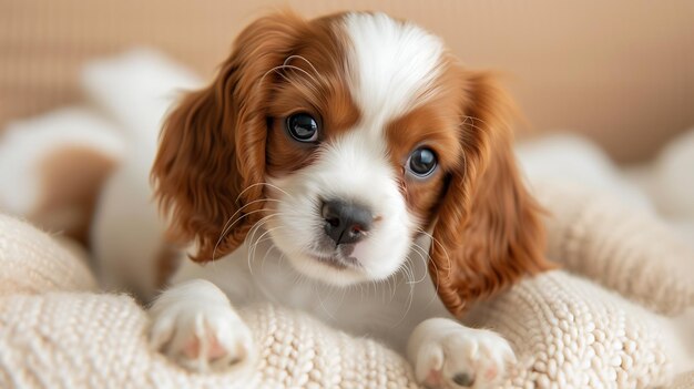 写真 this adorable puppy with floppy ears is full of playfulness on a soft beige background