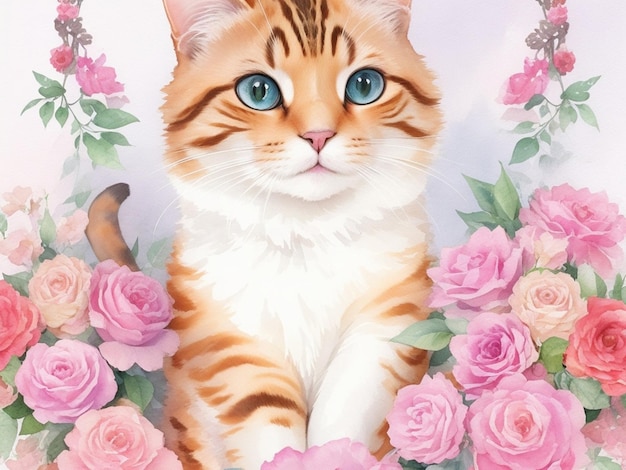 この美しい猫の水彩画は,どんな猫愛好家のコレクションにも完璧な追加です