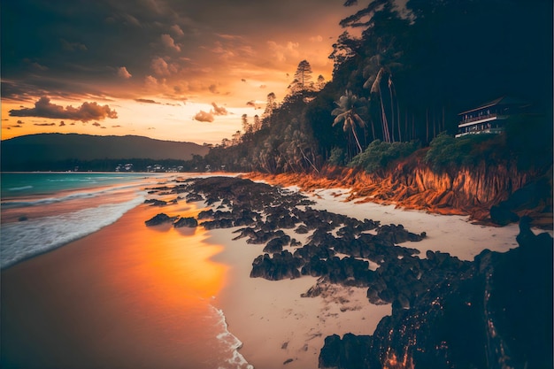 This breathtaking image captures the beauty of Phuket beach during the golden hour.