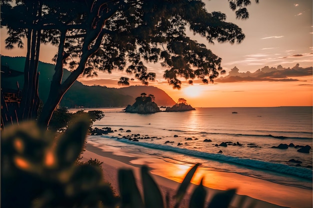 This breathtaking image captures the beauty of Phuket beach during the golden hour.