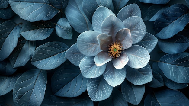 In this canvas we see a flower with many leaves painted in the background of a 3D model