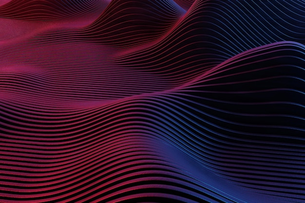 This captivating image features a retro wave landscape illuminated by vibrant red and blue lights