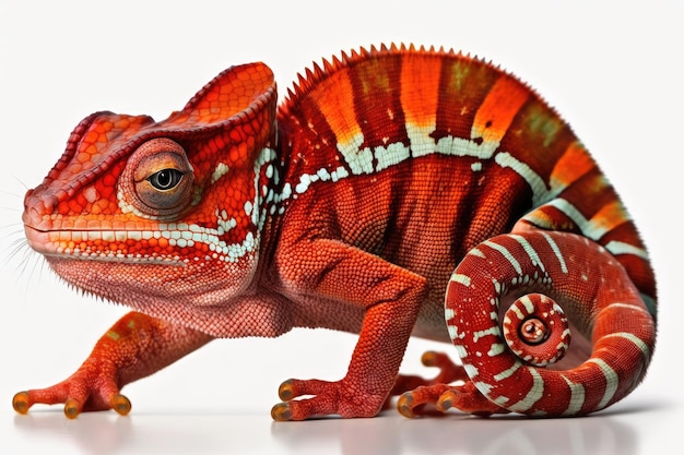 This chameleon the red panther is shown here on a pure white background