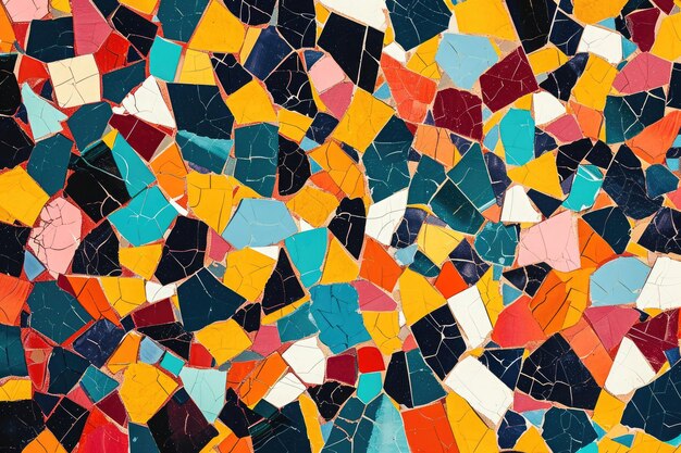 Photo this close up photo showcases a vibrant and intricate tile wall an abstract mosaic pattern in bright popart inspired hues ai generated