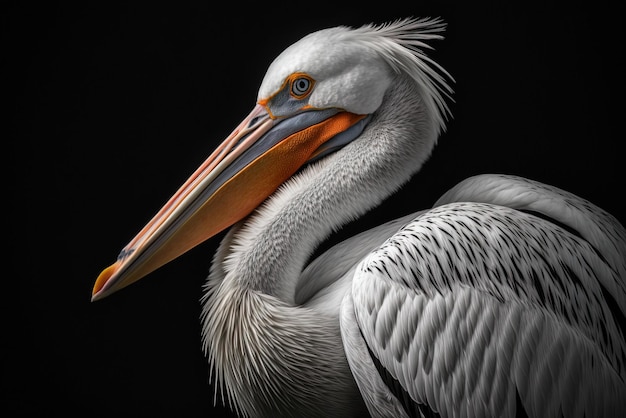 In this closeup a black background serves as a stark contrast to the white feathers