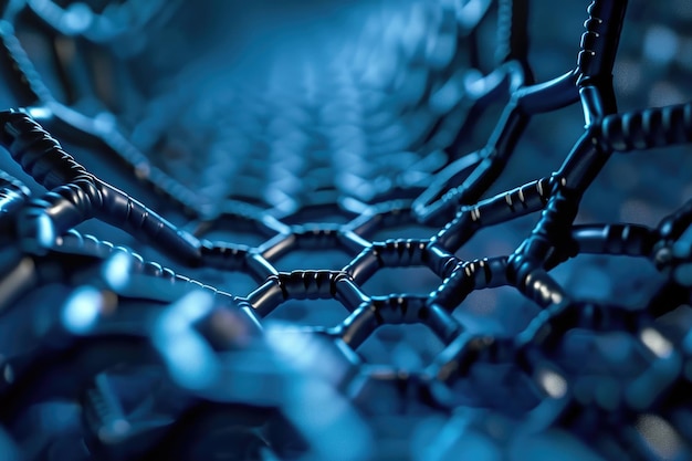 This closeup photo captures the intricate details of a metal structure composed of hexagonal shapes Carbon nanotubes in electronics AI Generated