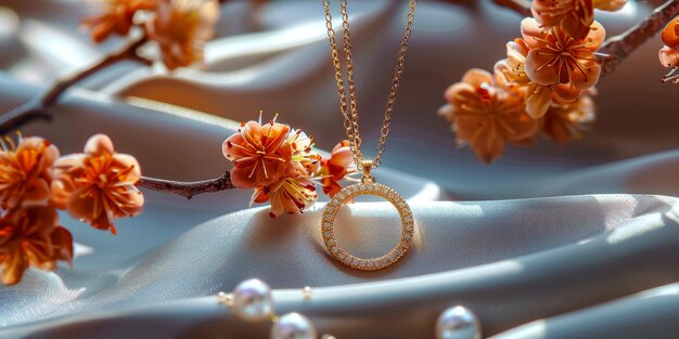 This closeup photo showcases a classic necklace laid on a textured cloth highlighting the intricate details and elegance of the jewelry piece