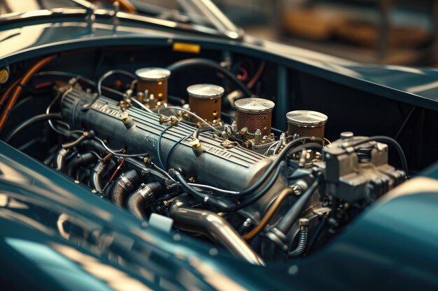 写真 高性能スポーツレーシングカーのエンジンの細部と内部の動作を展示するこのクローズアップ写真 ai が作成した