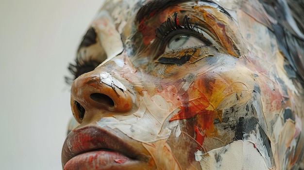 This closeup portrait is a textured mosaic blending painting and photography